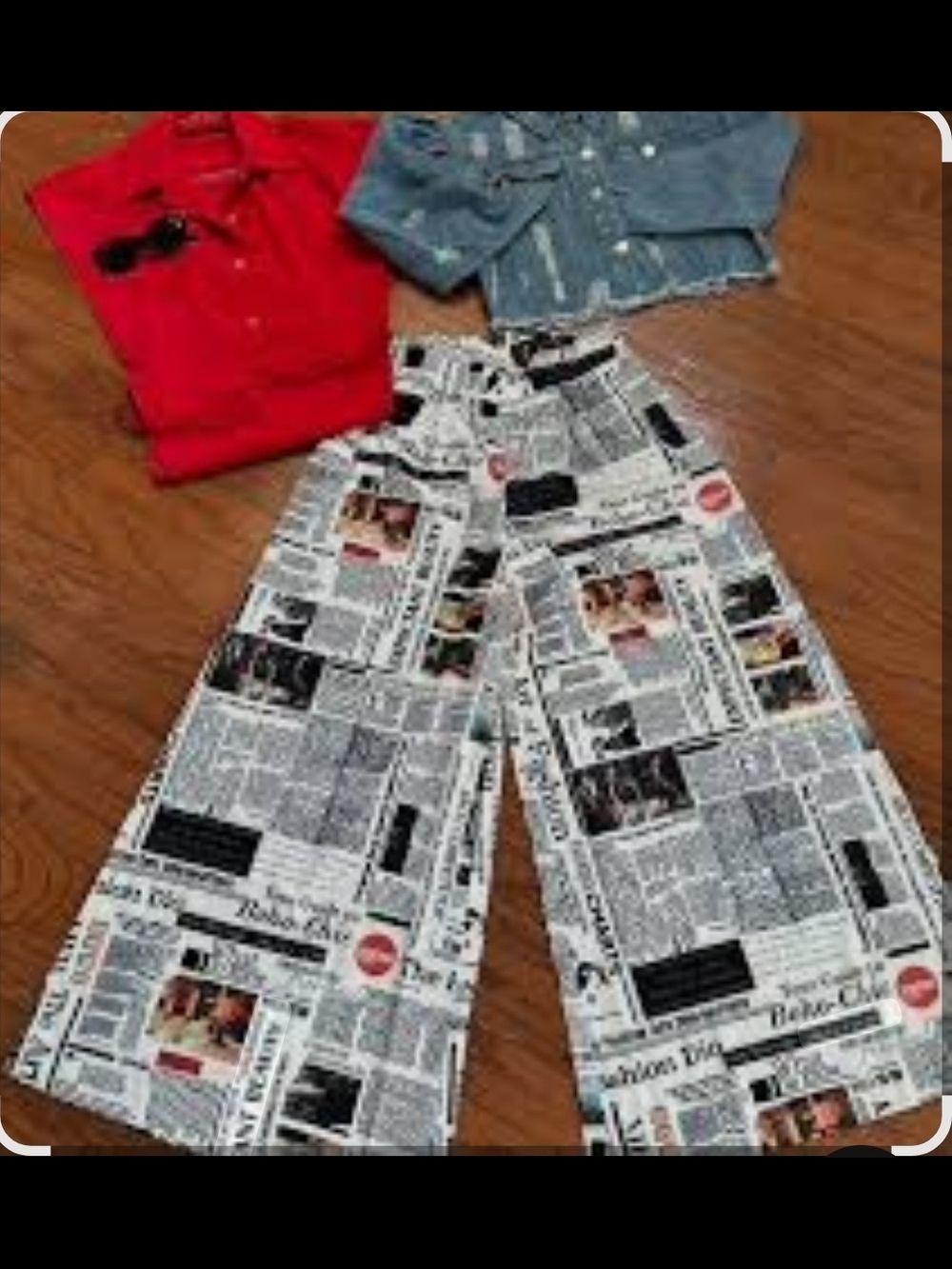 Women's Plus Size Newspaper Print Wide Leg Pants, Elastic High Waist Pal